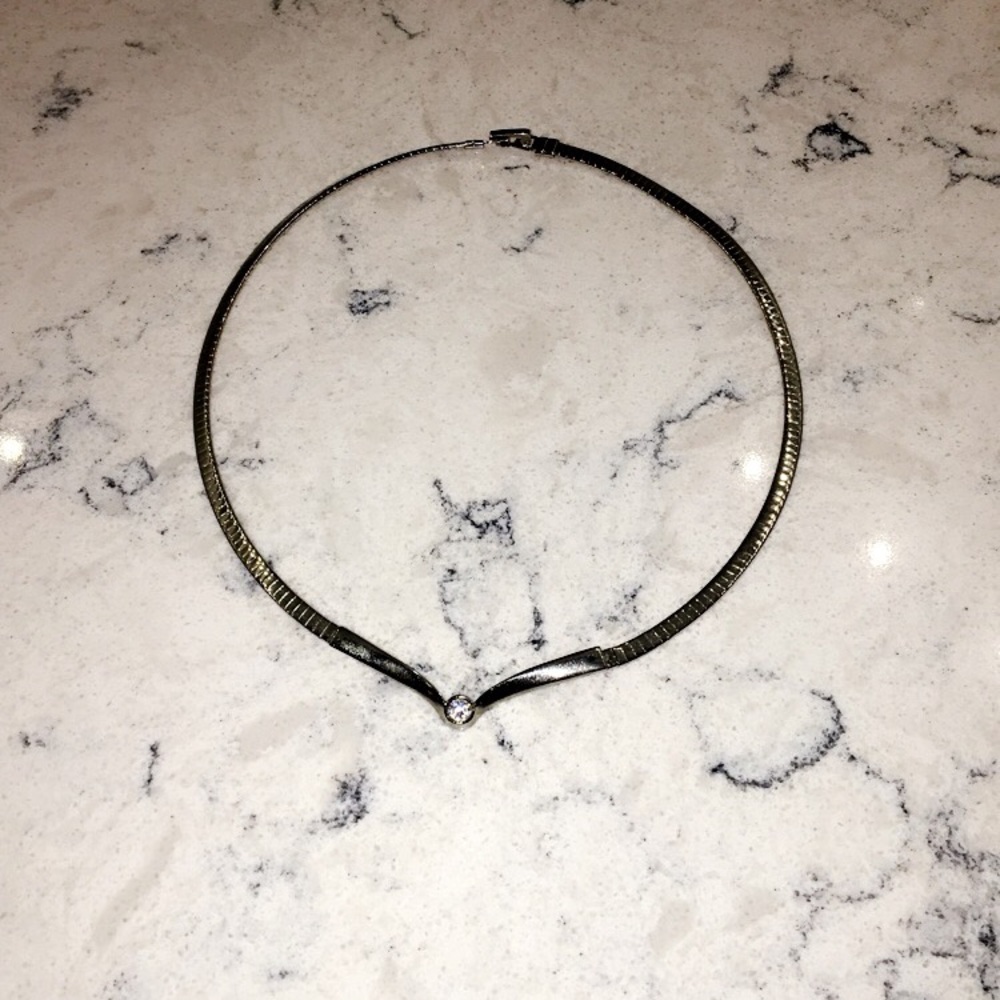 Silver Collar Statement Necklace With Crystal - image 3